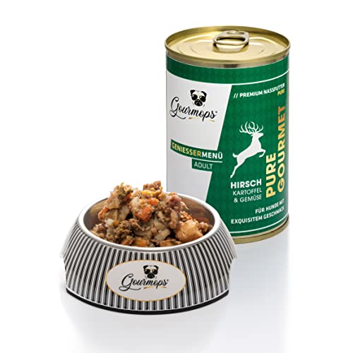 Pure Gourmet, Hirsch mit Kartoffeln und Gemüse, Premium-Nassfutter für Erwachsene Hunde, Metzgerqualität aus Deutschland, für Sensible Hunde geeignet von Gourmops