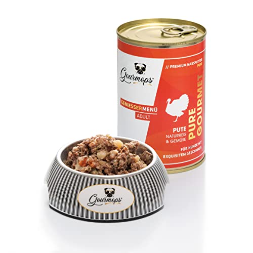 Pure Gourmet, Pute mit Naturreis und Gemüse, Premium-Nassfutter für Erwachsene Hunde, Metzgerqualität aus Deutschland, für Sensible Hunde geeignet von Gourmops