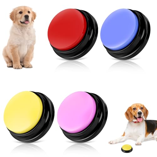 Gowkeey Buzzer Mit Aufnahmefunktion Answer Buzzers Aufnahmegerät Kinder 4 farbigen Buzzer mit Sound, Buzzers Aufnahmefähige Tasten für Hund Interaktion von Gowkeey