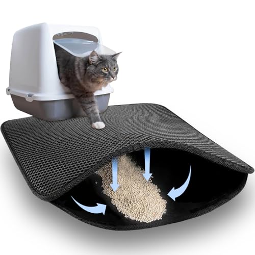 Katzenklo Matte, 46×60cm Waben Design Katzenstreu Matte, Wasserdichte Doppelte Matte Katzenklo, Faltbar Katzenmatte Katzenklo, Katzenstreu Unterlege, Matte Katzentoilette, Cat Litter Mat, Schwarz von Gowkeey