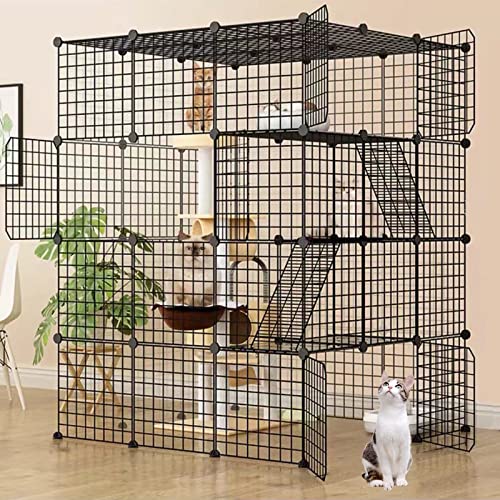 DIY Katzenkäfig, abnehmbarer Metalldraht, großes Kätzchengehege mit Leiter, Indoor Outdoor Kennels Laufstall, Kiste großer Übungsort für 1-4 Katzen (41 x 41 x 55 H) von Goyappin