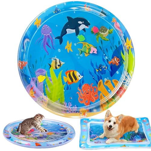 Gqiwub 2024 New Pet Water Bed, Pet Water Sensory Mat Cats, Cooling Mat for Pet, Cat Toys for Bored Indoor Cats Thickened Water Sensor Playmat with Fish Cat Activity Play Mat (A) von Gqiwub