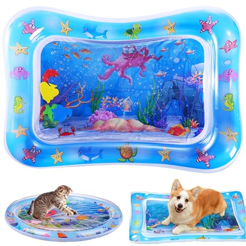 Gqiwub 2024 New Pet Water Bed, Pet Water Sensory Mat Cats, Cooling Mat for Pet, Cat Toys for Bored Indoor Cats Thickened Water Sensor Playmat with Fish Cat Activity Play Mat (E) von Gqiwub