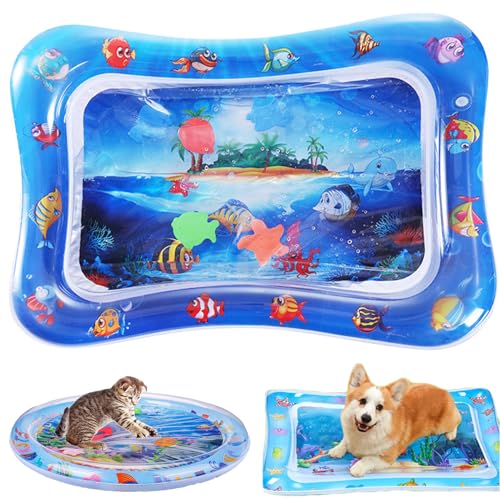 Gqiwub 2024 New Pet Water Bed, Pet Water Sensory Mat Cats, Cooling Mat for Pet, Cat Toys for Bored Indoor Cats Thickened Water Sensor Playmat with Fish Cat Activity Play Mat (F) von Gqiwub