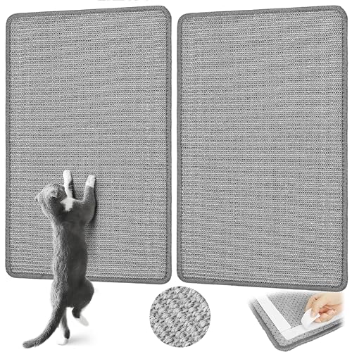 Kratzmatte Katze，Graciadeco 2 Grau Sisal Teppich Katzen Kratzbrett Wand, 60 x 40cm kratzmatte Katze katzengras fertig gewachsen katzenteppich kratzecke für Katzen von Graciadeco