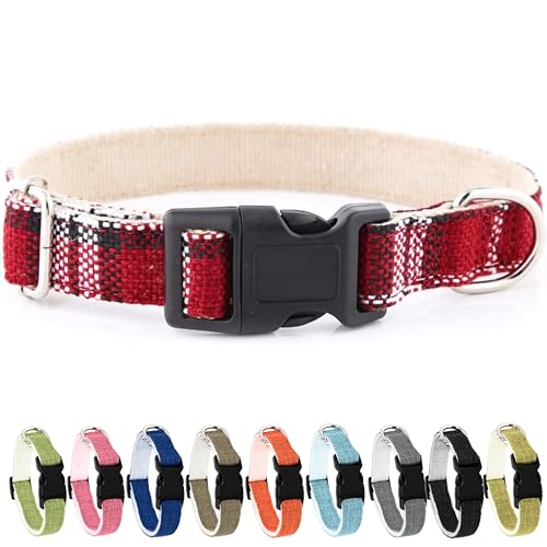 Pawsitive Hundehalsband aus Hanf, hypoallergen, tolles Hundehalsband für empfindliche Haut, weiches Halsband für Hunde, weiches Bio-Hundehalsband, umweltfreundlich (klein, rot kariert) von Gracie To The Rescue