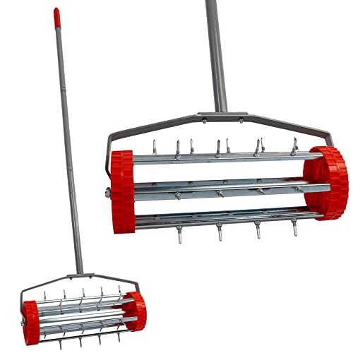 Grafner Rasenlüfter Walze mit Stiel, 27 Nägel, Breite 44 cm, stabile Ausführung, rollender Rasenbelüfter für mehr Sauerstoff und Wasserzufuhr, Aerifizierer Vertikutierer Rasenrolle Stachelwalze von Grafner