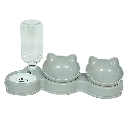 Gralara 3-in-1 Katzennapf-Set, Schüsseln, doppelte Katzennäpfe, Futternäpfe zum Trinken und Füttern, GRAU von Gralara