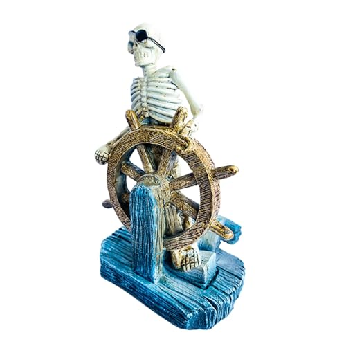 Gralara Aquarium Aquarium Ornament Aquarium Dekor Piratenboot Skelett Am Steuer von Gralara