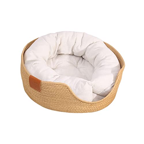 Gralara Handgewebtes Rattan-Katzenbett für mit, verschleißfest, langlebig, warm, bequem, Haustierbett, Hundenest für kleine, l von Gralara