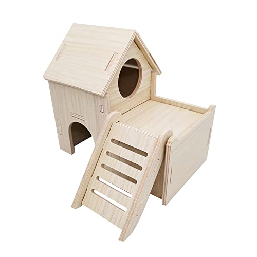 Gralara Hölzernes Hamsterhaus Nesting Villa Übungsspielzeug Einfach zu montieren Erkundungsspielzeug Peep Shed Cage Spielplatz für Mäuse Rennmäuse Igel, 15,5 cm x 15 cm x 14 cm von Gralara