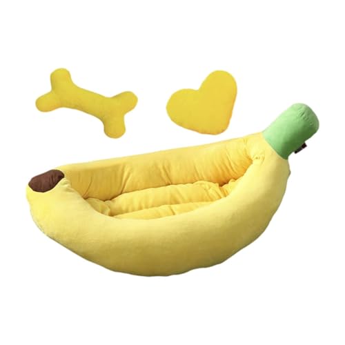 Gralara Hund Nesting Bett Waschbar Cartoon Banana Haustier Bett Banana Form Katze Bett Teddy Banana Hunde Haus, L von Gralara