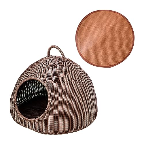 Gralara Imitation Rattan Katzenbett Höhle Katzenhaus Haustierbett Katzenwohnung für Hündchen spielende Igel, Kaffee mit 1 Mat von Gralara