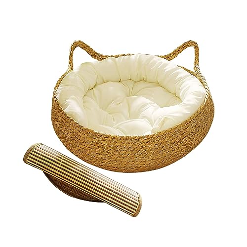 Gralara Katzenbettkorb, Nest, Waschbar, Katzenkratzer, Haus, Katzenkratzbrett für Kaninchen, Kleine Hunde, Kätzchen, Große Katzen, Zubehör, Weißes Kissen 43x14cm von Gralara