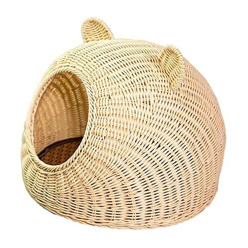 Gralara Katzenschlafbett, Hundebett, halb geschlossenes Rattanimitat, handgefertigt, leichtes Katzennest, Heimtierbedarf, Haustierbett für Sommerkätzchen, 45 cm x 45 cm von Gralara