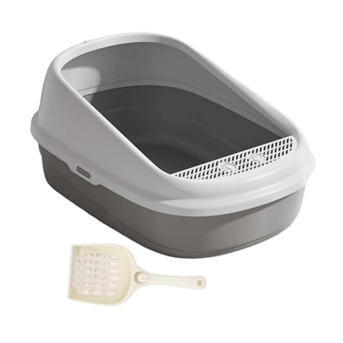 Gralara Katzentoilette mit Schaufel Und Spritzschutz, Tragbare Box für Katzen, XL-grau von Gralara