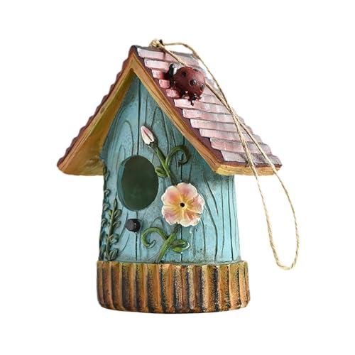 Gralara Rustikales Vogelhäuschen Zum Aufhängen, Als Dekoration für Den Garten Im Freien, Blau von Gralara