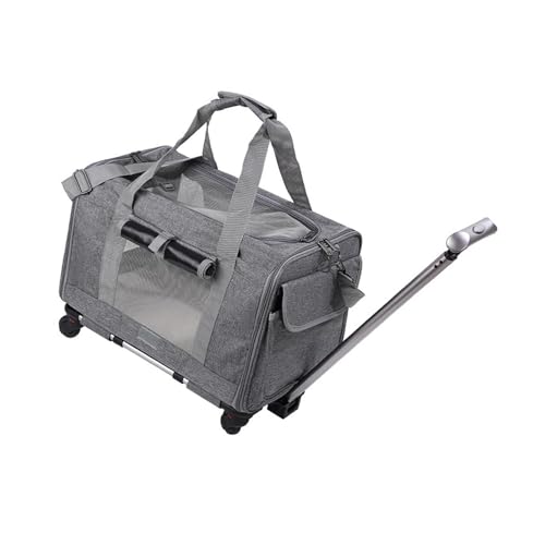 Gralara Transportbox für Haustiere mit Rädern, Reisetasche, tragbar, atmungsaktiv, weiche Seiten, Rollen, Katzentragetasche für den Innen- und Außenbereich, grau von Gralara