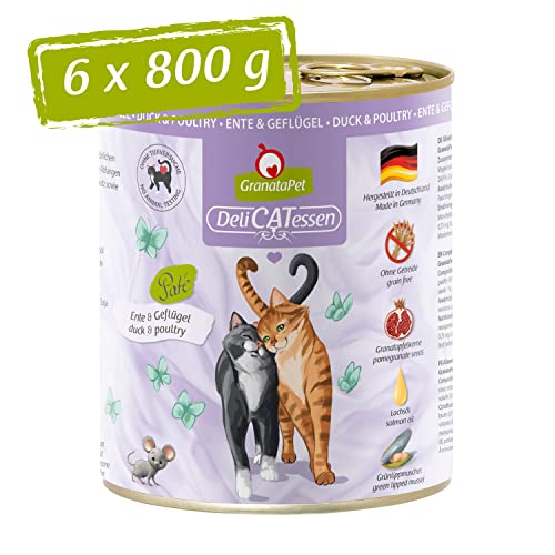 GranataPet DeliCatessen Ente & Geflügel, Nassfutter für Katzen, Katzenfutter für Feinschmecker, Futter ohne Getreide & ohne Zuckerzusätze, 6 x 800 g von GranataPet