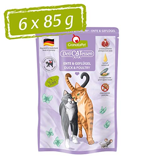 GranataPet Delicatessen Ente & Geflügel, Nassfutter für Katzen, Katzenfutter für Feinschmecker, Futter ohne Getreide & ohne Zuckerzusätze, 6 x 85 g von GranataPet