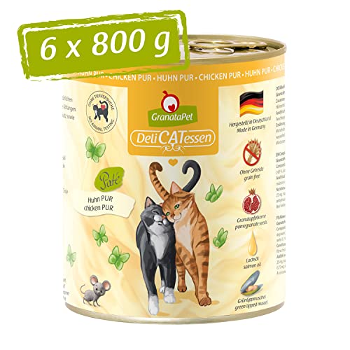 GranataPet DeliCatessen Huhn PUR, Nassfutter für Katzen, Futter ohne Getreide & ohne Zuckerzusätze, Katzenfutter mit hohem Fleischanteil & hochwertigen Ölen, 6 x 800 g von GranataPet