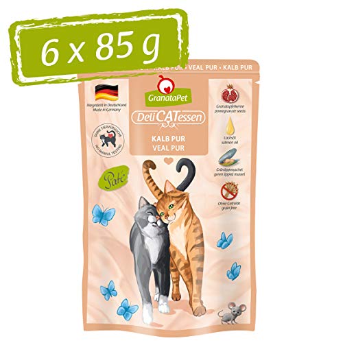 GranataPet DeliCatessen Kalb PUR, Nassfutter für Katzen, Futter ohne Getreide & ohne Zuckerzusätze, Katzenfutter mit hohem Fleischanteil & hochwertigen Ölen, 6 x 85 g von GranataPet