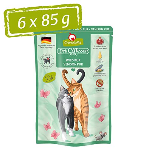 GranataPet DeliCatessen Wild PUR, Nassfutter für Katzen, Futter ohne Getreide & ohne Zuckerzusätze, Katzenfutter mit hohem Fleischanteil & hochwertigen Ölen, 6 x 85 g von GranataPet