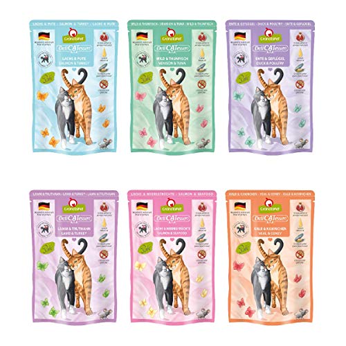 GranataPet DeliCatessen Multipack 1, Nassfutter für Katzen im Probierpaket, Alleinfuttermittel ohne Getreide, Katzenfutter mit hohem Fleischanteil & hochwertigen Ölen, 6 x 85 g von GranataPet