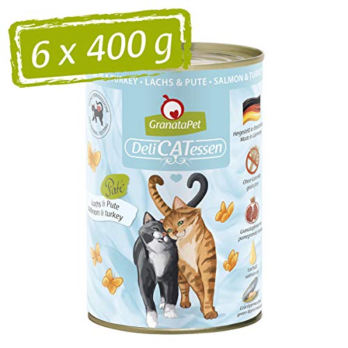 GranataPet DeliCatessen Lachs & Pute, Nassfutter für Katzen, Katzenfutter für Feinschmecker, Futter ohne Getreide & ohne Zuckerzusätze, 6 x 400 g von GranataPet