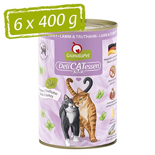 GranataPet DeliCatessen Lamm & Truthahn, Nassfutter für Katzen, Katzenfutter für Feinschmecker, Futter ohne Getreide & ohne Zuckerzusätze, 6 x 400 g von GranataPet