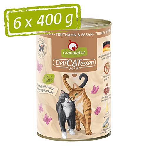 GranataPet DeliCatessen Truthahn & Fasan, Nassfutter für Katzen, Katzenfutter für Feinschmecker, Futter ohne Getreide & ohne Zuckerzusätze, 6 x 400 g von GranataPet