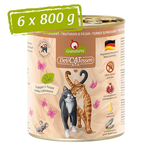 GranataPet DeliCatessen Truthahn & Fasan, Nassfutter für Katzen, Katzenfutter für Feinschmecker, Futter ohne Getreide & ohne Zuckerzusätze, 6 x 800 g von GranataPet