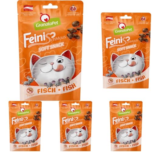 GranataPet FeiniSchmaus Fisch, Leckerchen für Katzen, weicher Katzensnack, Katzenleckerli ohne Getreide & Zuckerzusätze, Belohnung für zwischendurch, 50 g (Packung mit 5) von GranataPet