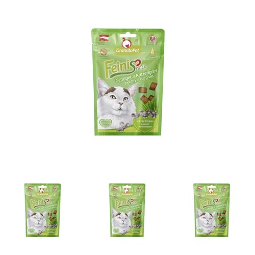 GranataPet FeiniSnack Geflügel & Katzengras, Leckerchen für Katzen, bekömmlicher Katzensnack, Katzenleckerli ohne Getreide & Zuckerzusätze, Belohnung für verspielte Samtpfoten, 50 g (Packung mit 4) von GranataPet