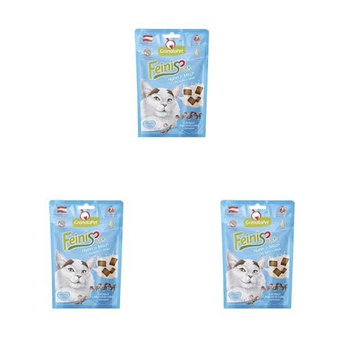 GranataPet FeiniSnack Huhn & Milch, Leckerchen für Katzen, bekömmlicher Katzensnack, Katzenleckerli ohne Getreide & Zuckerzusätze, Belohnung für verspielte Samtpfoten, 50 g (Packung mit 3) von GranataPet