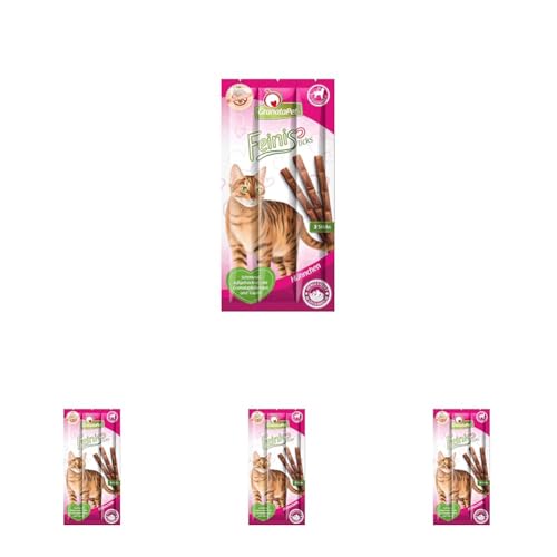 GranataPet FeiniSticks Hühnchen, Leckerchen für Katzen, bekömmlicher Katzensnack, Katzenleckerli ohne Getreide & Zuckerzusätze, Belohnung für verspielte Samtpfoten, 3 Sticks (Packung mit 4) von GranataPet