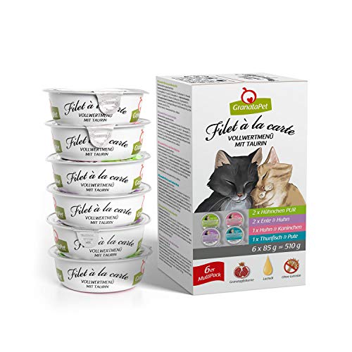 GranataPet Filet à la carte Multipack, Nassfutter für Katzen im Probierpaket, Filet-Stückchen ohne Getreide, Katzenfutter ohne Zuckerzusatz, hoher Fleischanteil, 6 x 85 g von GranataPet