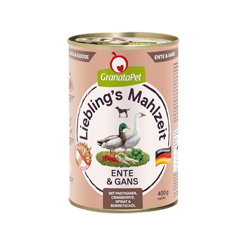 GranataPet Liebling's Mahlzeit Ente & Gans, Nassfutter für Hunde, Hundefutter ohne Getreide & ohne Zuckerzusätze, Alleinfuttermittel, 6 x 400 g von GranataPet