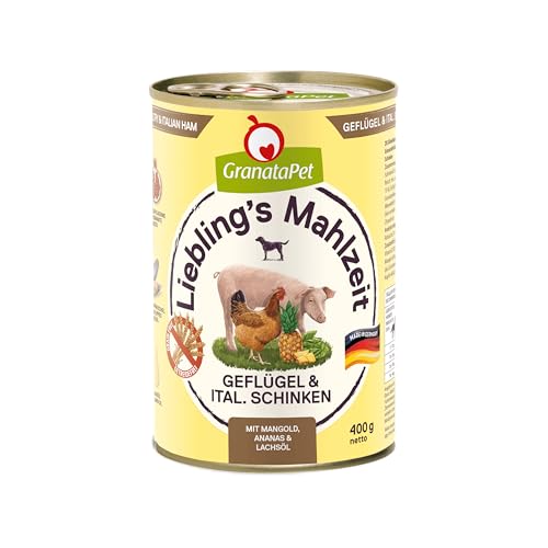 GranataPet Liebling's Mahlzeit Geflügel & italienischer Schinken, Nassfutter für Hunde, Hundefutter ohne Getreide & ohne Zuckerzusätze, Alleinfuttermittel, 6 x 400 g von GranataPet