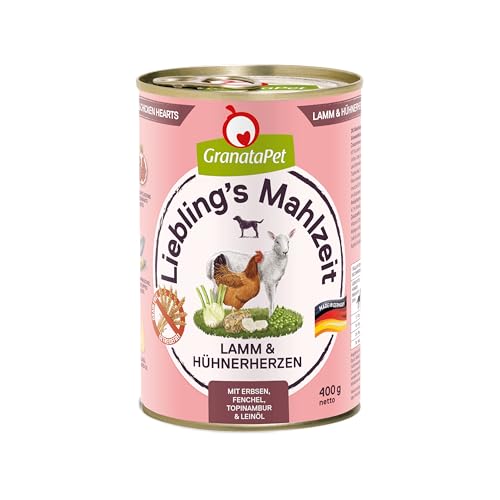 GranataPet Liebling's Mahlzeit Lamm & Hühnerherzen, Nassfutter für Hunde, Hundefutter ohne Getreide & ohne Zuckerzusätze, Alleinfuttermittel, 6 x 400 g von GranataPet