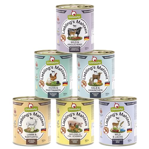 GranataPet Liebling's Mahlzeit Multipack 1, Nassfutter für Hunde im Probierpaket, Alleinfuttermittel ohne Getreide, Hundefutter mit hohem Fleischanteil & hochwertigen Ölen, 6 x 800 g von GranataPet