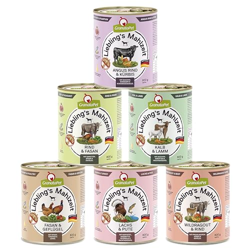 GranataPet Liebling's Mahlzeit Multipack 2, Nassfutter für Hunde im Probierpaket, Alleinfuttermittel ohne Getreide, Hundefutter mit hohem Fleischanteil & hochwertigen Ölen, 6 x 800 g von GranataPet