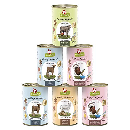 GranataPet Liebling's Mahlzeit Multipack 3, Nassfutter für Hunde im Probierpaket, Alleinfuttermittel ohne Getreide, Hundefutter mit hohem Fleischanteil & hochwertigen Ölen, 6 x 400 g von GranataPet