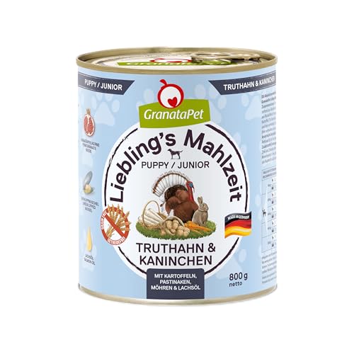 GranataPet Liebling's Mahlzeit Truthahn & Kaninchen Junior, Nassfutter für Hunde, Hundefutter ohne Getreide & ohne Zuckerzusätze, Alleinfuttermittel, 6 x 800 g von GranataPet