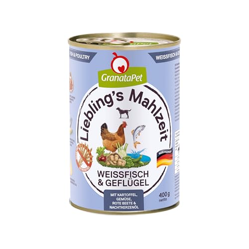 GranataPet Liebling's Mahlzeit Weißfisch & Geflügel, Nassfutter für Hunde, Hundefutter ohne Getreide & ohne Zuckerzusätze, Alleinfuttermittel, 6 x 400 g von GranataPet