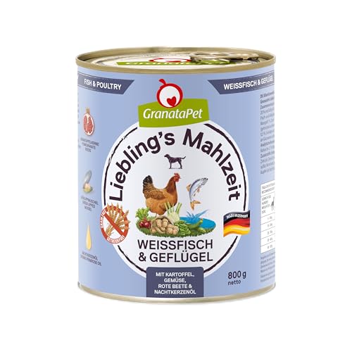 GranataPet Liebling's Mahlzeit Weißfisch & Geflügel, Nassfutter für Hunde, Hundefutter ohne Getreide & ohne Zuckerzusätze, Alleinfuttermittel, 6 x 800 g von GranataPet