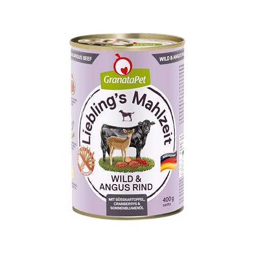 GranataPet Liebling's Mahlzeit Wild & Angus Rind, Nassfutter für Hunde, Hundefutter ohne Getreide & ohne Zuckerzusätze, Alleinfuttermittel, 6 x 400 g von GranataPet