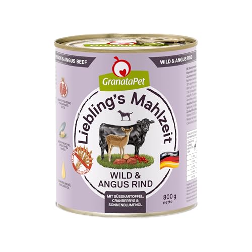 GranataPet Liebling's Mahlzeit Wild & Angus Rind, Nassfutter für Hunde, Hundefutter ohne Getreide & ohne Zuckerzusätze, Alleinfuttermittel, 6 x 800 g von GranataPet