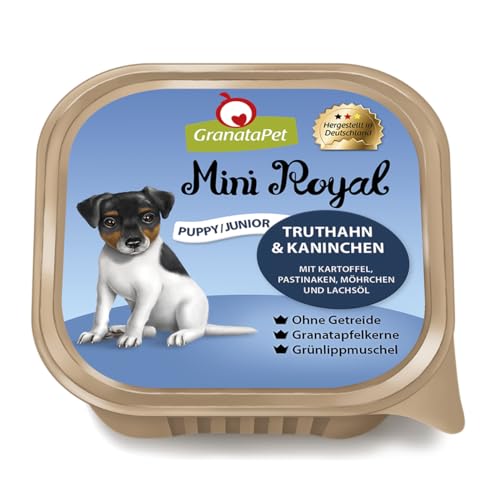 GranataPet Mini Royal Truthan & Kaninchen Junior, Nassfutter für Hunde, Hundefutter ohne Getreide & ohne Zuckerzusatz, Alleinfuttermittel für heranwachsende Hunde, 11 x 150 g von GranataPet