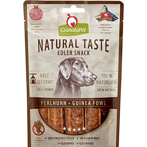 GranataPet Natural Taste Edler Snack Perlhuhn, Hundeleckerli ohne Getreide & ohne Zuckerzusätze, Belohnung für zwischendurch, schmackhafter Hundesnack, 90 g (Packung mit 6) von GranataPet